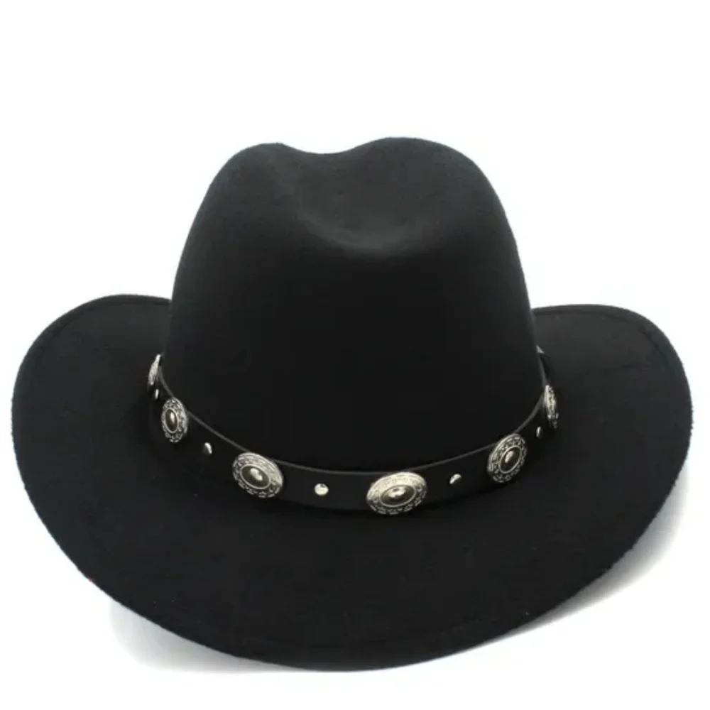 Unisex Black Western Cowboy Hat  Silver-tone Conch Faux Leather Strap - Picture 4 of 17